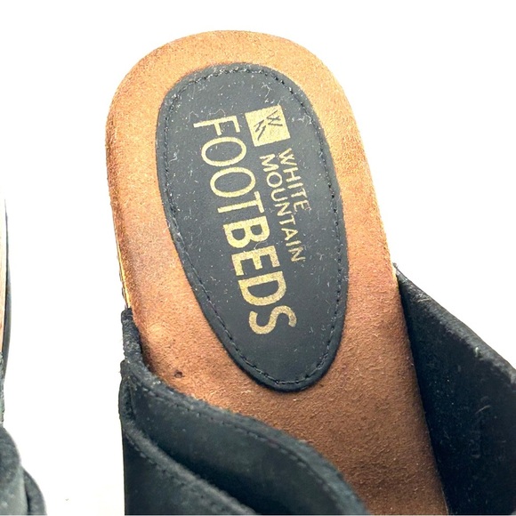 White Mountain Footbeds Slip On Platform Wedge Heel Sandals Black Leather Size 8 - Picture 6 of 12